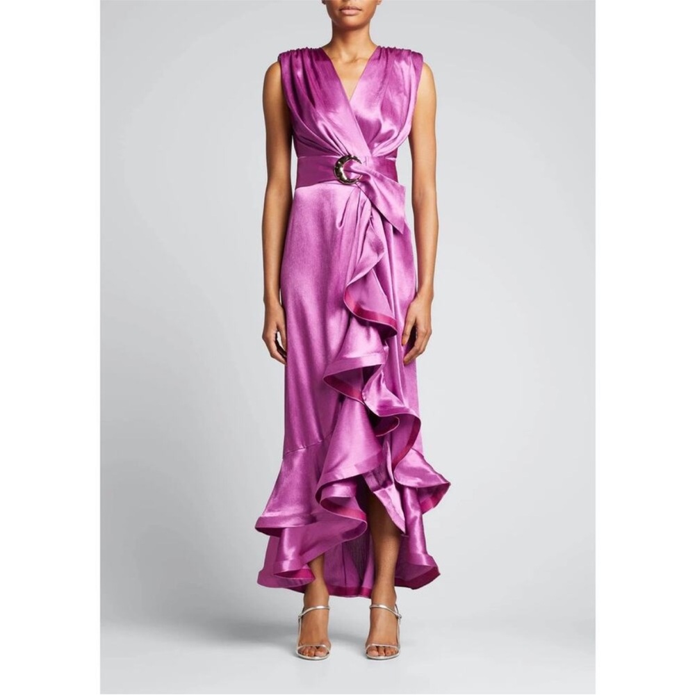 Bronx and Banco Lika Purple / Pink silk Asymmetrical Ruffled Gown